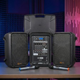 Resim Hepa Merz Potent Kompakt Portatif Ses Sistemi Mixer Çift Hoparlör Ve Çift Mikrofon 1000w 