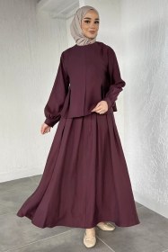 Resim Etek Bluz Kombinli Tesettür İkili Takım Bordo TZL-P-00020585 