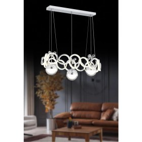 Resim Drift Krom Yemek Masası Küre Kumandalı ve Dimerli (Beyaz, Sarı, Gün Işığı) Ledli Salon Mutfak Oda Oturma Odası Hol Ledli Avize SB-LD-316 