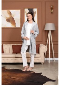 Resim Birolgaye Bone Club 5706 Ekru Jakarlı 3lü Hamile Lohusa Pijama Sabahlık Tk 