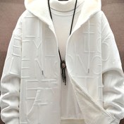 Resim 1 adet Erkek Casual Polyester Kapüşonlu Sweat, %95 Polyester %5 Elastan, Az Esnek Dokulu Kumaş, Tam Uzunluk Kapüşonlu Ceket, Plüslü Astar, Harf Deseni, Günlük ve Sokak Giysisi İçin Normal Beden, Sonbahar/Kış Uzun Kollu Dış Giyim 