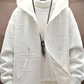 Resim 1 adet Erkek Casual Polyester Kapüşonlu Sweat, %95 Polyester %5 Elastan, Az Esnek Dokulu Kumaş, Tam Uzunluk Kapüşonlu Ceket, Plüslü Astar, Harf Deseni, Günlük ve Sokak Giysisi İçin Normal Beden, Sonbahar/Kış Uzun Kollu Dış Giyim 
