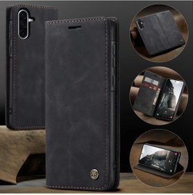 Resim Gaojunshop01 Galaxy Uyumlu A06 Koyu Kahve Premium Yapışkan Deri Cüzdan Manyetik Kartlıklı Flip Kılıf 