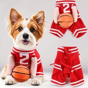 Resim Sevimli Köpek Basketbolcu Kostümü - Bağcıklı Rahat Peluş Tulum, Kırmızı & Beyaz, S-XL Bedenler - Spor Etkinlikleri & Partiler İçin Mükemmel 