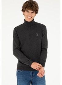 Resim U.S. Polo Assn. Erkek Slim Fit Boğazlı Yaka Antrasit Melanj Basic Kazak 50293523-VR081 