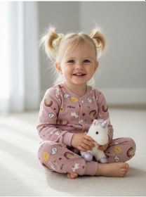 Resim Zekids Kız Bebek Pamuklu Önü Çıtçıtlı Desenli Pijama Takımı-16270 Çok Renkli 