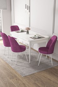 Resim Canisa Kor Serisi 70x114 Açılabilir Mutfak Masası Takımı Beyaz Masa 4 Mor Sandalye 