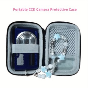 Resim Taşınabilir CCD Kamera Koruyucu Kılıf - Yumuşak Köpük Dolgulu ve Fileli Depolama Cebi, Outdoor Fotoğrafçılık Tutkunları & Ofis Kullanımı İçin Kompakt Tasarım (Pembe/Mavi/Siyah), Küçük Kamera Çantası, Güvenli Elastik Kayış 