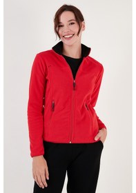 Resim Lela Slim Fit Anti-Pilling Tüylenme Yapmayan Fermuarlı Cepli Hırka 2' Li Paket Bayan Polar 5907002S2 Kırmızı-Haki 