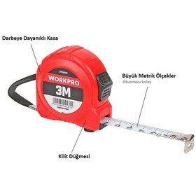 Resim Workpro Wp261002 3mx16mm Beyaz Çelik Şerit Metre 3 M 