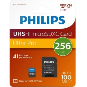 Resim Philips Ultra Pro 256 GB Uhs-I U3 Class 10 V30 Sd Adaptörlü Microsdxc Kart 