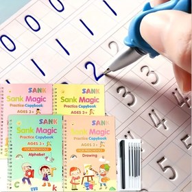 Resim 1 Takım Oluklu Yazma Pratik Kitabı, Çocuklar İçin, Sayılar, Harfler, Toplama/Çıkarma ve Çizim Dahil, Silinebilir Kalemlerle, Yeniden Kullanılabilir 