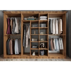 Resim Arona Membran 7 Kapaklı Gardırop Montaj Dahil Ceviz Beyaz 280 Cm 