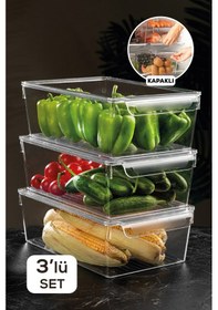 Resim 3'lü Kapaklı Buzdolabı Düzenleyici Buzdolabı Içi Düzenleyici Organizer 10 X 32,5 X 20 Cm Şeffaf 