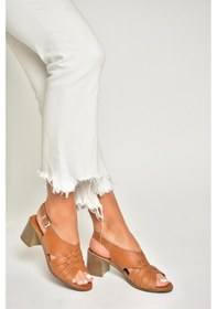 Resim Fox Shoes P555453803 Taba Hakiki Deri Kalın Topuklu Kadın Sandalet Taba-hakiki Deri Taba 