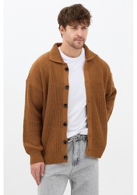 Resim Tarz Cool Erkek Hardal Düğme Detaylı Regular Fit Hırka Hardal 