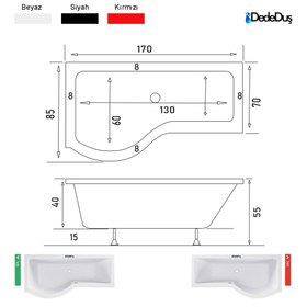 Resim P Tipi Düz Küvet | Jakuzi | Bornova | 170x85 | Mod - 85x170 / Siyah / 1 Kişilik 