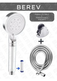Resim Berev Filtreli 5 Fonksiyonlu Krom Yüksek Basınçlı Ayarlanabilir Duş Başlığı 150 Cm Hortum Mafsallıı Set Krom 