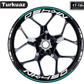 Resim Turkuaz Cfmoto 450nk Motosiklet Jant Sticker Etiket Modeli İç & Dış Takım 