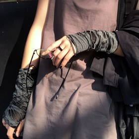 Resim Nefes Alabilir Fileli Dalgalı Eldivenler - Şık Yarım Parmak Punk Tarzı, Kadınlar İçin Esnek Uyum 