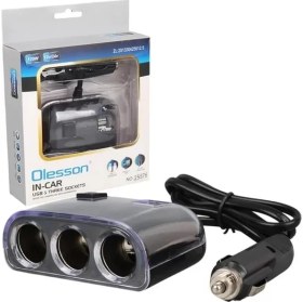 Resim Olesson 1505 12-24V Çift USB Girişli 120W 80CM Kablolu 3'lü Araç Çakmak Çoklayıcı 