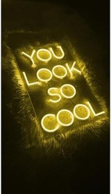 Resim You Look So Cool Yazı Neon Led Tabela Duvar Dekoru Sarı 60x40 cm, looksocoll 