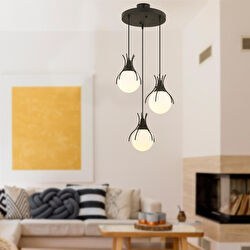 Resim Terra 3lü Yuvarlak Siyah Modern Sarkıt Genç Odası Mutfak Yatak Odası Salon Sarkıt Avize Apliqa