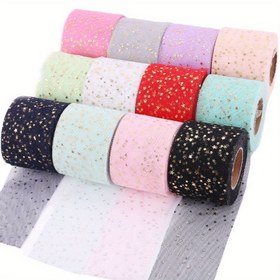Resim 9.14 metre Her Renk Paketi Yıldız Desenli Dantel Bandı Ruloları, Altın Kaplama Şeffaf Filek, DIY El Sanatları, Kurdeleler, Düğün Dekoru, Scrapbooking ve Hediye Paketleme için 