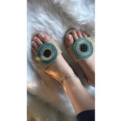 Resim Nazar Boncuğu Hasır Detay Düz Şık Terlik 