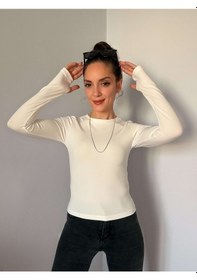 Resim Ali Butik Ekru Parmak Geçmeli Bisiklet Yaka Bluz Ekru 