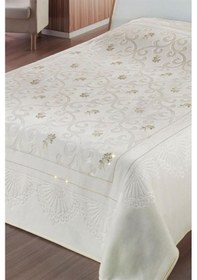 Resim Pırıltı Embos Çift Kişilik Battaniye Krem 200 x 240 + Patik Krem 
