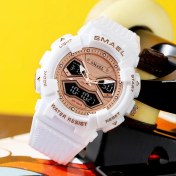 Resim Hanyang Beyaz Gül Altın Smael Dijital Kuvars Hareketi Çift Ekran Kol Saatleri Erkek LED Elektronik Kol Saati Erkek Spor Kronometreler Alarm Izle (Yurt Dışından) 