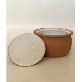 Resim Topsan Doğal Toprak Güveç Tencere Büyük Boy(Beyaz Sırlı) 