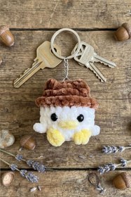 Resim herteldenhobies Amigurumi Örgü Oyuncak Anahtarlık, Çanta Süsü , Hediyelik Pofuduk Şapkalı Civciv Obje 