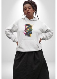 Resim Canlı Afrobeat Füzyon Renkli Siluet Kadın Erkek Beyaz Kapüşonlu Sweatshirt Hoodie Beyaz 