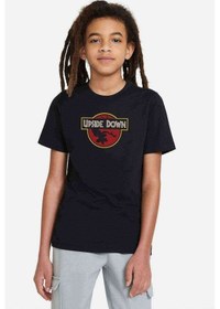 Resim Tshirthane Stanger Things Upside Down Baskılı Unisex Çocuk Siyah T-Shirt 