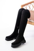 Resim Mida Shoes 812-2194 Siyah Süet Fermuarlı Diz Üstü Bağcıklı Çorap Günlük Kadın Çizme 