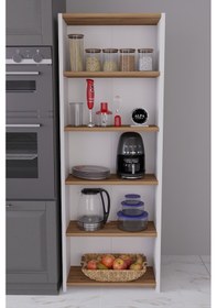 Resim 5 Raflı Mutfak Rafı 150 Cm Kiler Rafı, Kahve Köşesi Organizer Ve Çok Amaçlı Raf,mutfak Dolabı Beyaz - Atlantik Çam 