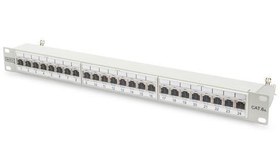 Resim DN-91624S-EA Digitus 19 Inch 24 Port Cat-6a EA Sınıfı FTP Patch Panel, Zırhlı, 1U, tozdan korumak için kapaklı, 8P8C, gri RAL 7035 renk 