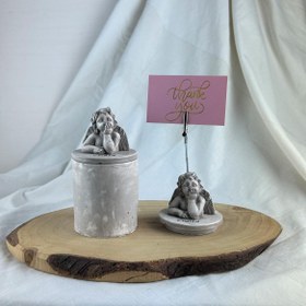 Resim Vizon Eskitme Cupid (Melek) Kapaklı Kutu ve Cupid Kaideli Heykel Not Tutucu 2'li Set 