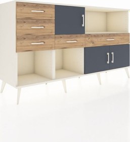 Resim Hyperion Konsol 2 Raflı 5 Çekmeceli 3 Kapaklı 176x44x99 Aytaşı-an Aytaşı-antrasit/çam 