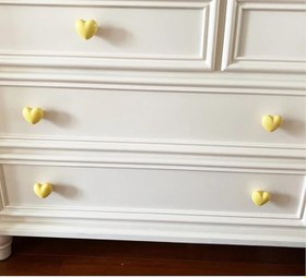 Resim SUME Modern Kalp Kulp Bebek Çocuk Genç Odası Çekmece Dolap Mobilya Kulpu Sarı 