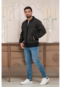 Resim Woolen World Polo Yaka Fermuar Kapamalı Klasik Kesim Astarlı Desenli Çelik Örgü Hırka Kahverengi 