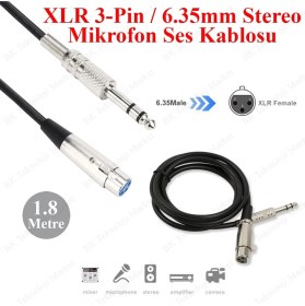 Resim Xlr 3-Pin Dişi 6.35MM Stereo Fiş Korumalı Mikrofon Ses Kablosu-1.8metre 