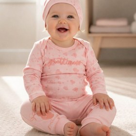 Resim Minelia Kids Kız Bebek %100 Pamuk 3’lü Takım Body Pantolon Şapka - Pembe 3-9 Ay 
