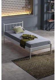 Resim Falez-s Tek Kişilik Ferforje Metal Karyola-beyaz Ahşap Latalı 