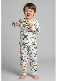 Resim Zuzunga Time To Fly Beyaz Desenli Çocuk Pijama Takımı Beyaz 