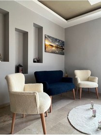 Resim Azra Mobilya Azra Aksesuar Çay Seti Oturma Grubu, Puffy, Koltuk Takımı, Ahşap Ayak, Balkon Bahçe Mobilyası Krem-mavi 