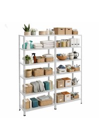 Resim 6 Katlı Duble 2'li Galvaniz Çelik Raf Depo, Arşiv, Kiler, Dosya, Market Rafı 31x75x200cm Gri 