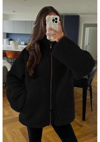 Resim Madmext Siyah Dik Yakalı Cepli Peluş Mont Mg1966 Siyah 
